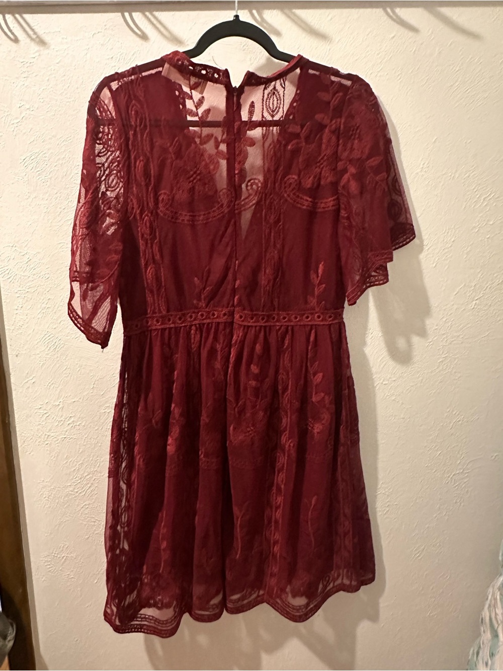 Women’s Lace Mini Dress in Wine Red